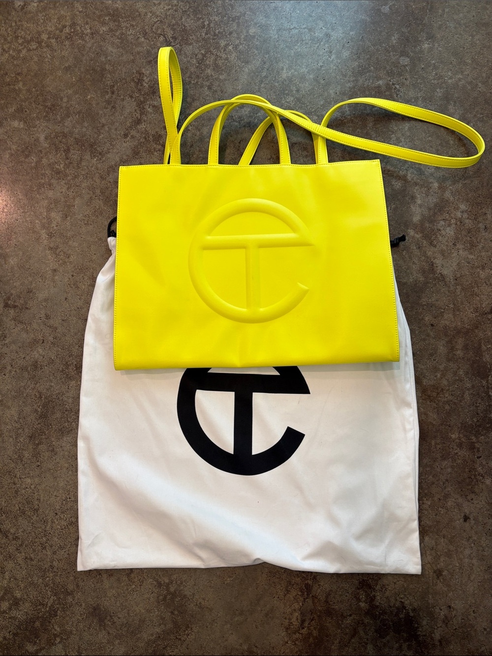 Telfar Neon Yellow Small Shopping Tote with Embossed Logo